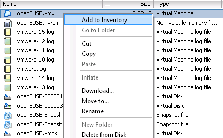 vSphere Client  registering a virtual machine